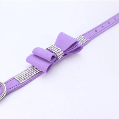 Lilac Sparkle Bow eco-Suede Dog Collar - Posh Pawz - 2