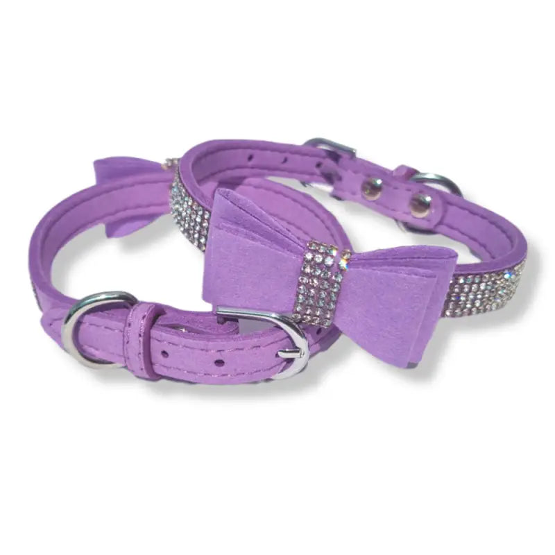 Lilac Sparkle Bow eco-Suede Dog Collar - Posh Pawz - 3