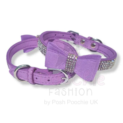 Lilac Sparkle Bow Eco Suede Dog Collar Posh Pawz 3