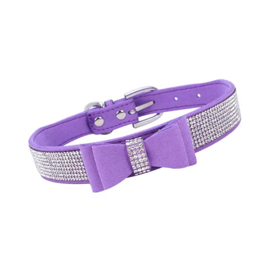 Lilac Sparkle Bow Eco-suede Dog Collar - Posh Pawz - 1