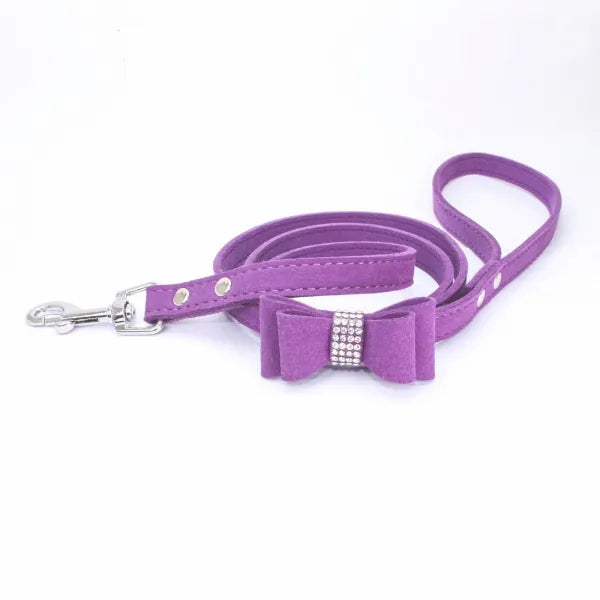 Lilac Sprinkle Bow eco-Suede Dog Lead - Posh Pawz - 1