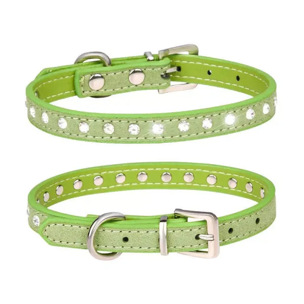 Lime Green Eco Suede Diamante Dog Collar - Posh Pawz - 1