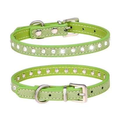 Lime Green Eco Suede Diamante Dog Collar - Posh Pawz - 1