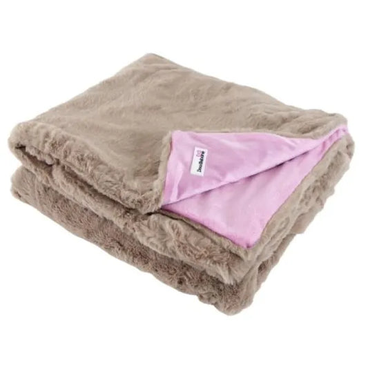 Luxury Faux Fur Dog Blanket Beige and Pink - Doodlebone - 1