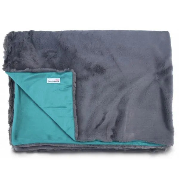 Luxury Faux Fur Dog Blanket Grey and Teal - Doodlebone - 1