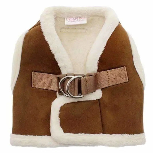 Luxury Brown and Cream Faux Shearling Dog Harness - Urban Pup - 1