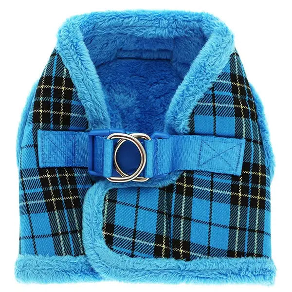 Luxury Fur Lined Blue Tartan Dog Harness - Sale - 1