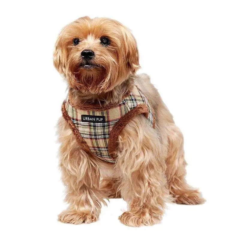 Luxury Fur Lined Brown Tartan Dog Harness with Lead - Posh Pawz - 4