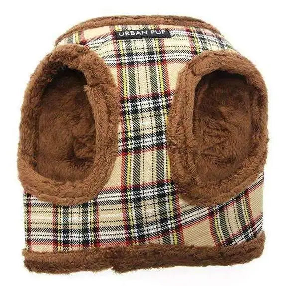 Luxury Fur Lined Brown Tartan Dog Harness with Lead - Posh Pawz - 3