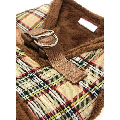 Luxury Fur Lined Brown Tartan Dog Harness with Lead - Posh Pawz - 5