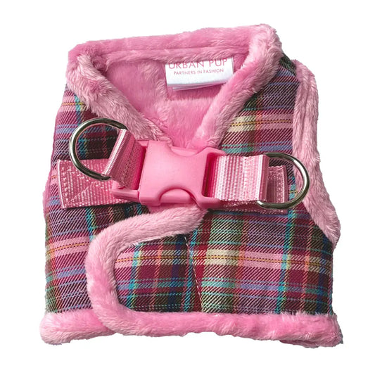 Luxury Fur Lined Pink Tartan Dog Harness - Sale - 1