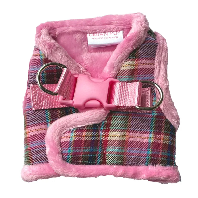 Luxury Fur Lined Pink Tartan Dog Harness - Urban Pup - 1