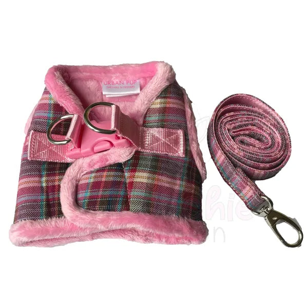 Luxury Fur Lined Pink Tartan Dog Harness - Urban Pup - 6