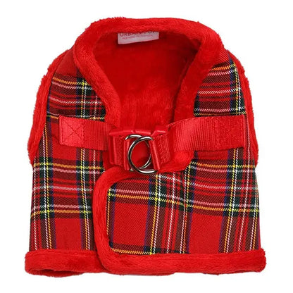 Luxury Fur Lined Red Tartan Dog Harness - Sale - 1