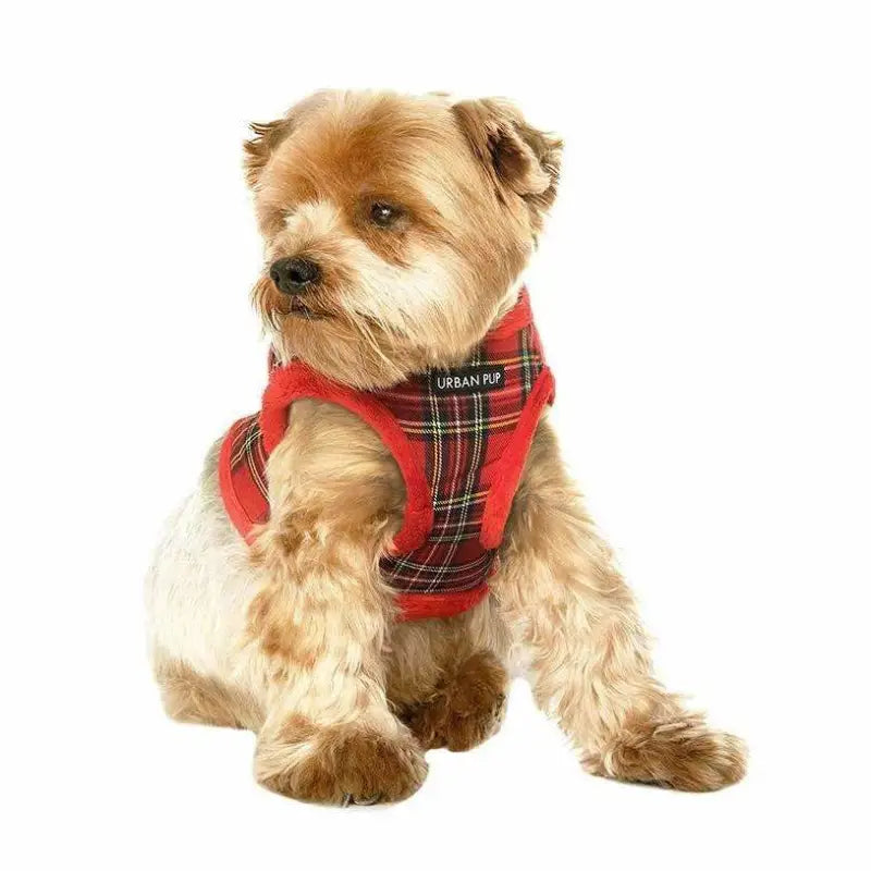 Luxury Fur Lined Red Tartan Dog Harness - Urban Pup - 2