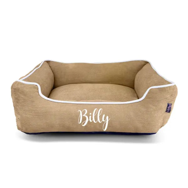 Luxury Personalised Beige Corduroy Dog Bed - Piggie - 1