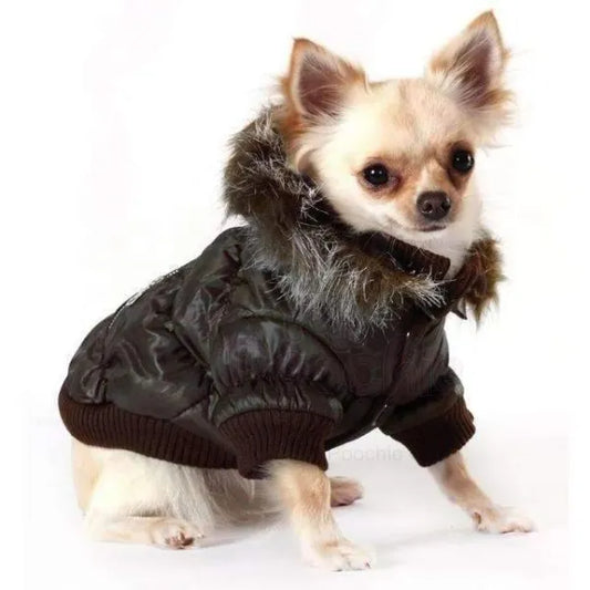 Luxury Quilted Designer Dog Coat with Detachable Hood in Dark Brown - Urban - 2