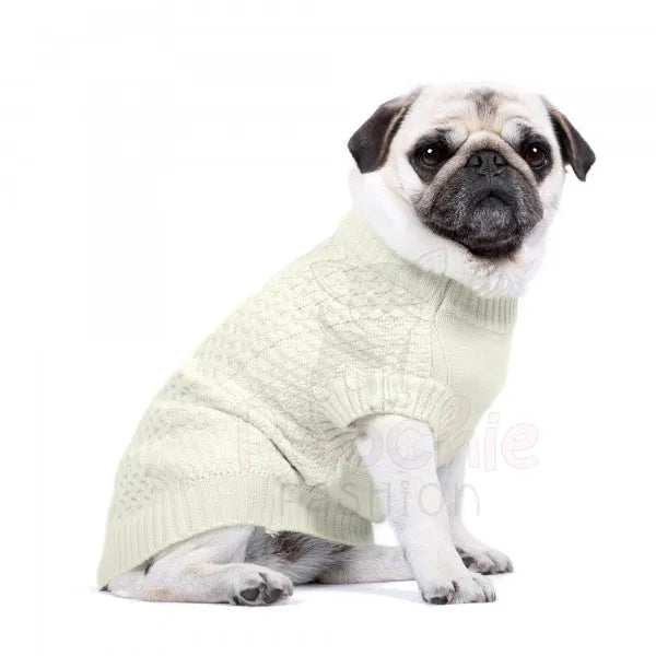 Luxury Supersoft Cable Knit Dog Jumper in Apple White - Rich Paw - 2