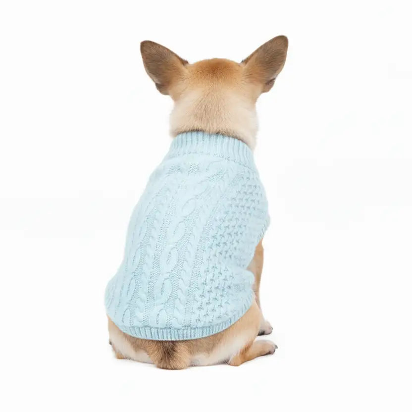 Luxury Supersoft Cable Knit Dog Jumper in Baby Blue - Rich Paw - 1