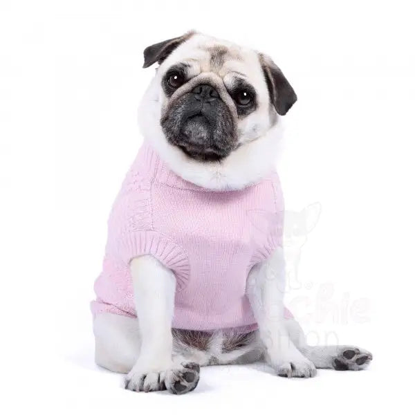 Luxury Supersoft Cable Knit Dog Jumper in Candy Floss Pink - Rich Paw - 3