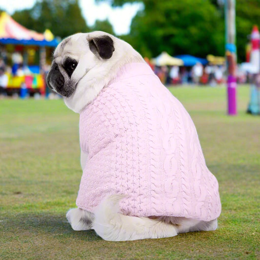 Luxury Supersoft Cable Knit Dog Jumper in Candy Floss Pink - Rich Paw - 1