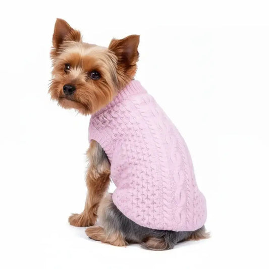 Luxury Supersoft Cable Knit Dog Jumper in Candy Floss Pink - Rich Paw - 1