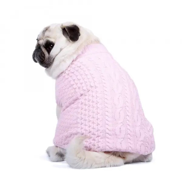 Luxury Supersoft Cable Knit Dog Jumper in Candy Floss Pink - Rich Paw - 1
