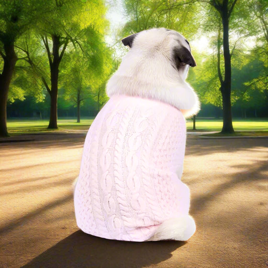 Luxury Supersoft Cable Knit Dog Jumper in Marshmallow - Rich Paw - 1