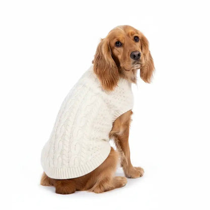 Luxury Supersoft Cable Knit Dog Jumper in Vanilla - Rich Paw - 1