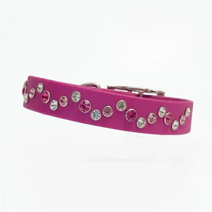 Magenta Pink Zig Zag Crystal Biothane Dog Collar - Poochie Fashion - 1