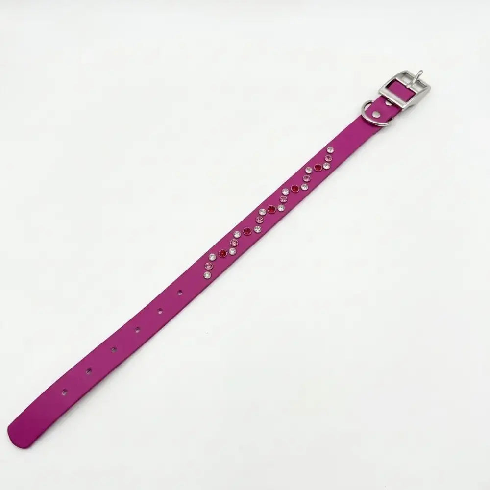 Magenta Pink Zig Zag Crystal Biothane Dog Collar - Poochie Fashion - 4