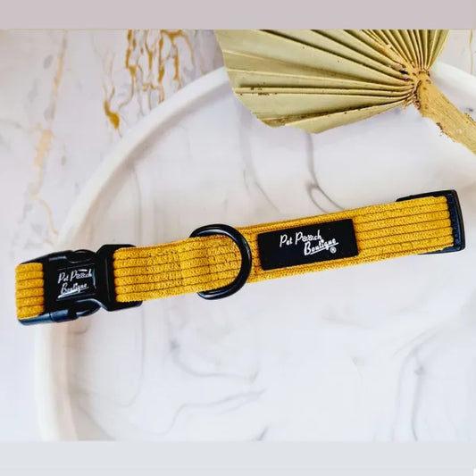 Mustard Yellow Luxury Corduroy Dog Collar - Pet Pooch - 1