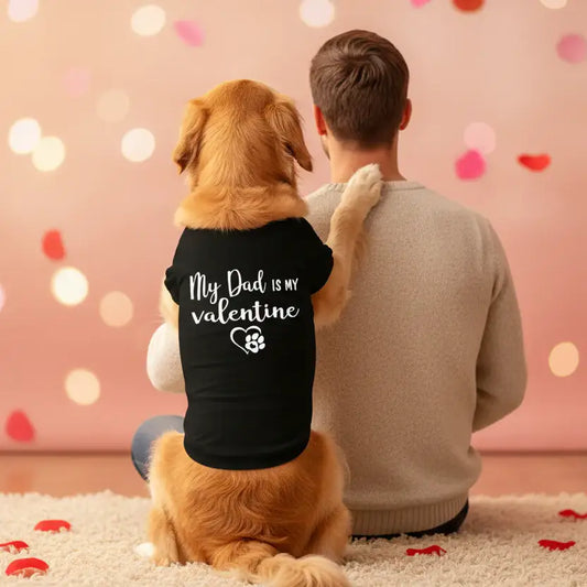 My Dad is my Valentine Dog T-shirt Black - Rich Paw - 1
