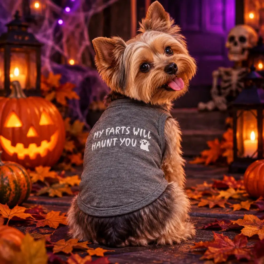 My Farts will Haunt you Halloween Dog Vest T-shirt Grey - Poochie Fashion - 2