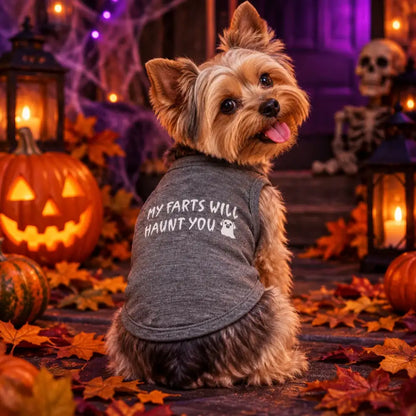 My Farts will Haunt you Halloween Dog Vest T-shirt Grey - Poochie Fashion - 2