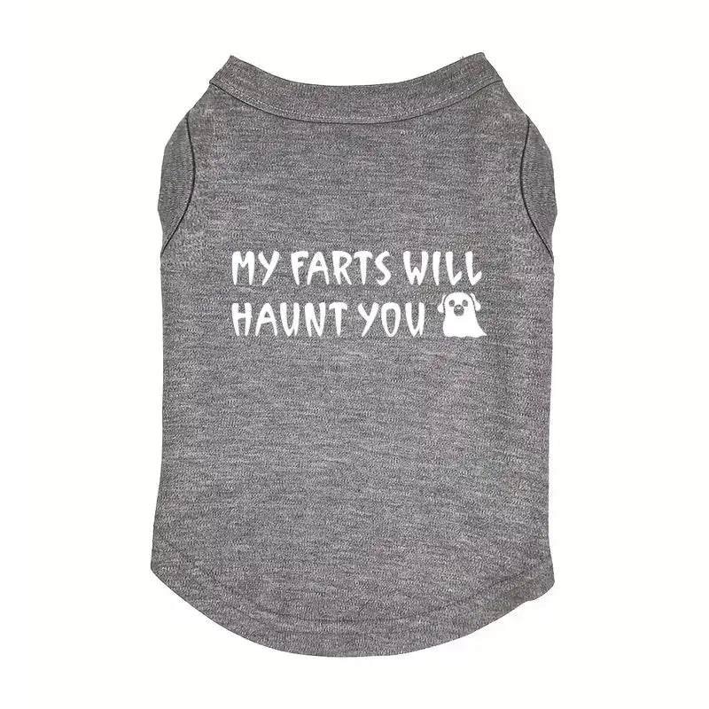 My Farts will Haunt you Halloween Dog Vest T-shirt Grey - Poochie Fashion - 1