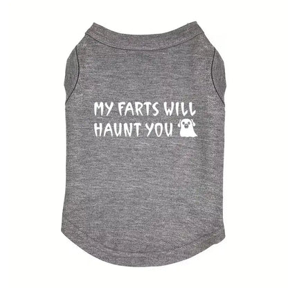 My Farts will Haunt you Halloween Dog Vest T-shirt Grey - Poochie Fashion - 1