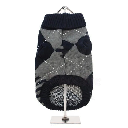 Navy Blue and Grey Diamond Knit Dog Jumper - Urban - 3