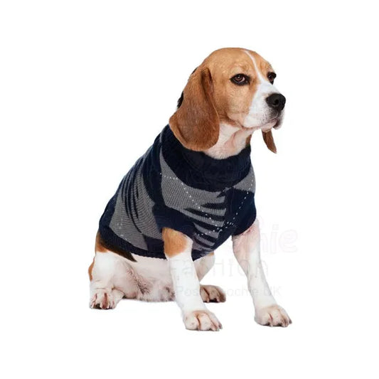 Navy Blue and Grey Diamond Knit Dog Jumper - Urban - 2