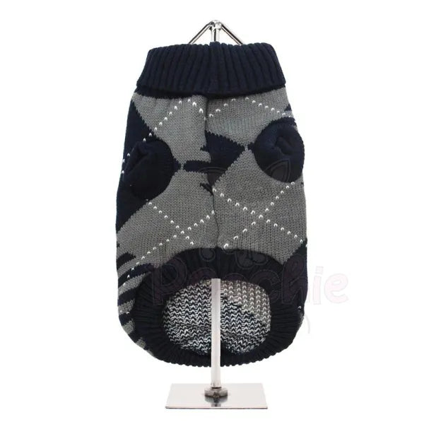 Navy Blue and Grey Diamond Knit Dog Jumper - Urban Pup - 3