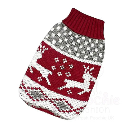 Nordic Reindeer Dog Jumper in Red - Posh Pawz - 2