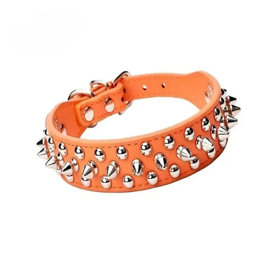 Orange Metro Spike Vegan Leather Dog Collar - Posh Pawz - 1