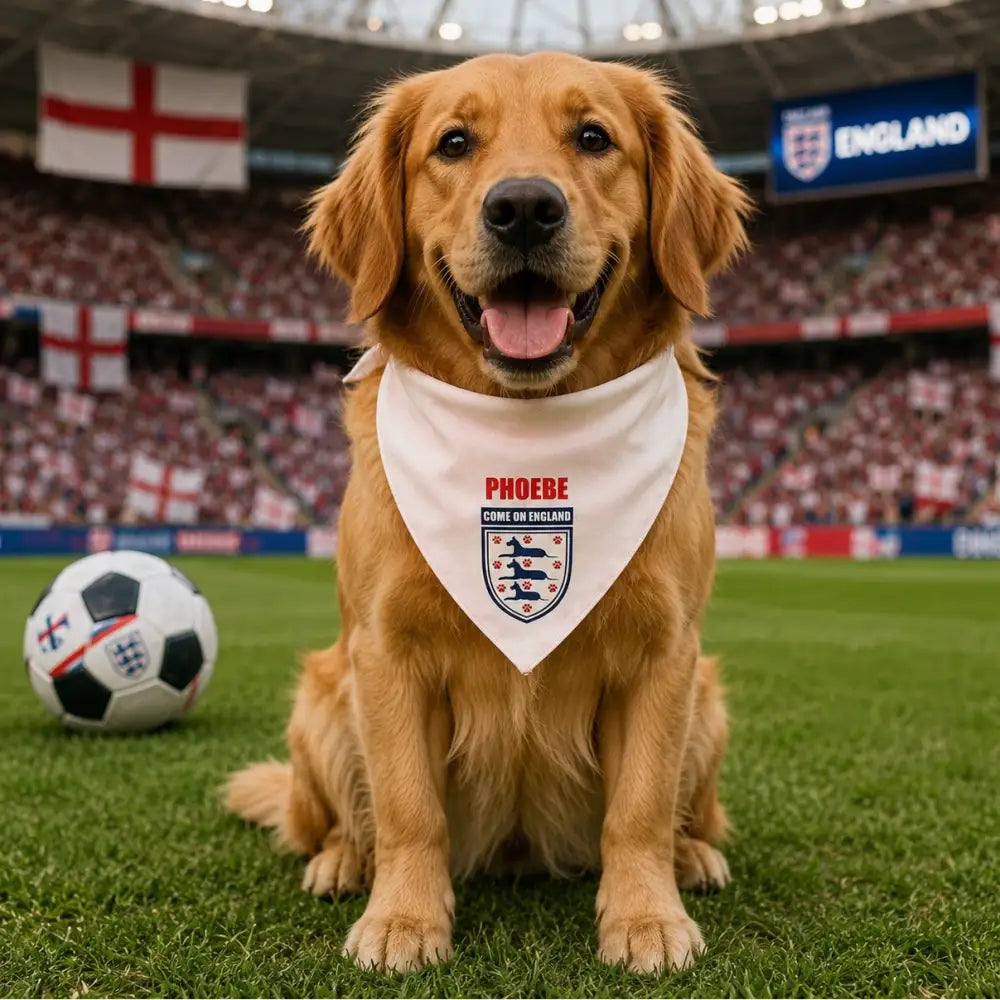 Personalised Come on England Dog Bandana White - Poochie Fashion - 1