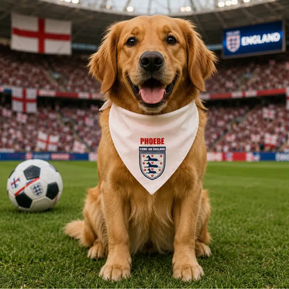 Personalised Come on England Dog Bandana White - Poochie Fashion - 1