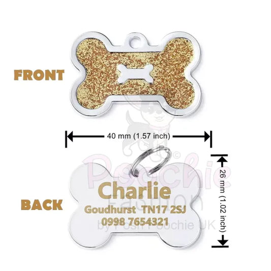 Personalised Glitter Bone Pet Id Tag Gold - Posh Pawz - 2