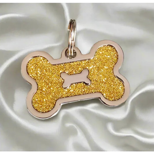 Personalised Glitter Bone Pet Id Tag Gold - Posh Pawz - 1