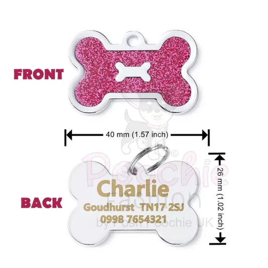 Personalised Glitter Bone Pet Id Tag Hot Pink - Posh Pawz - 2