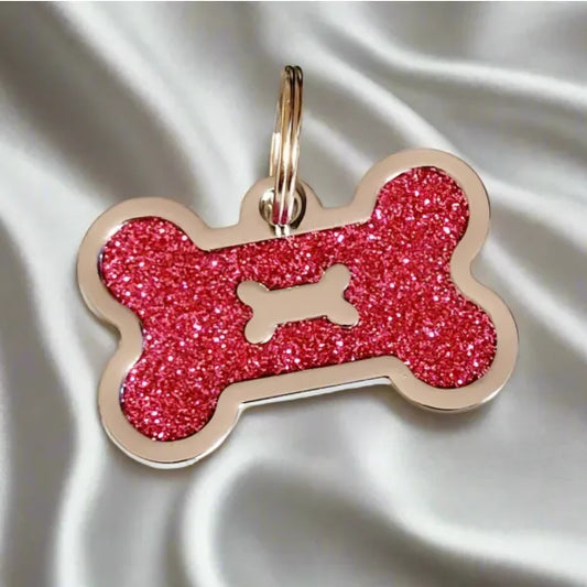 Personalised Glitter Bone Pet Id Tag Hot Pink - Posh Pawz - 1