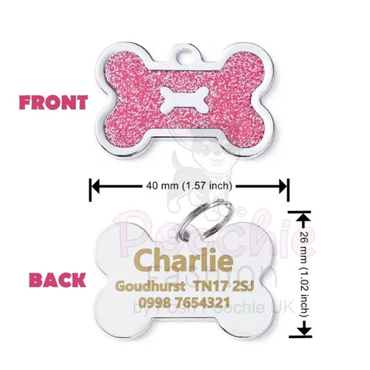 Personalised Glitter Bone Pet Id Tag Pink - Posh Pawz - 2