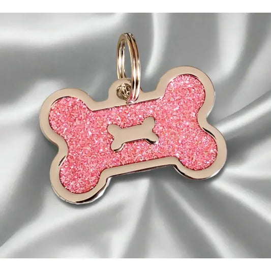 Personalised Glitter Bone Pet Id Tag Pink - Posh Pawz - 1